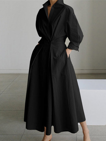 Women's Collared Belted Shirt Dress | Elegant Midi Dress | Steven & Levon