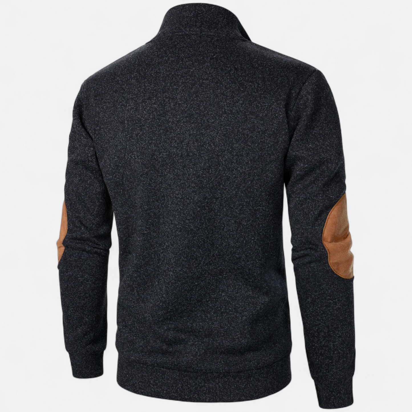 Men's Knitted Jumper | Stand Collar Half Button Pullover | Elbow Patch Sweater | Steven & Levon