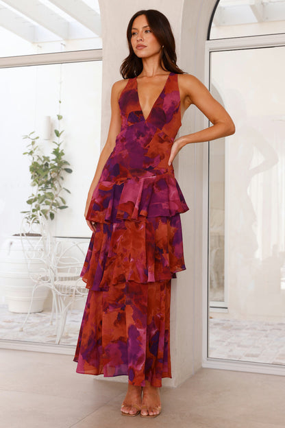 Elegant V-Neck Tiered Maxi Dress | Women | Lightweight Fabric | Occasion Wear | Steven & Levon