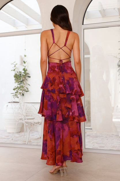 Elegant V-Neck Tiered Maxi Dress | Women | Lightweight Fabric | Occasion Wear | Steven & Levon