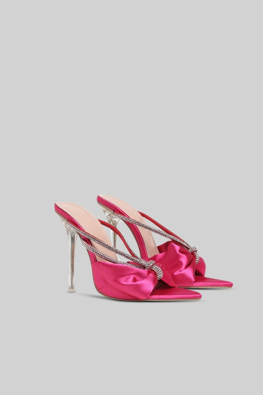 Embellished Satin High Heel Sandals | Women | Rhinestone Detail | Fuchsia | Evening Dress Shoes | Steven & Levon