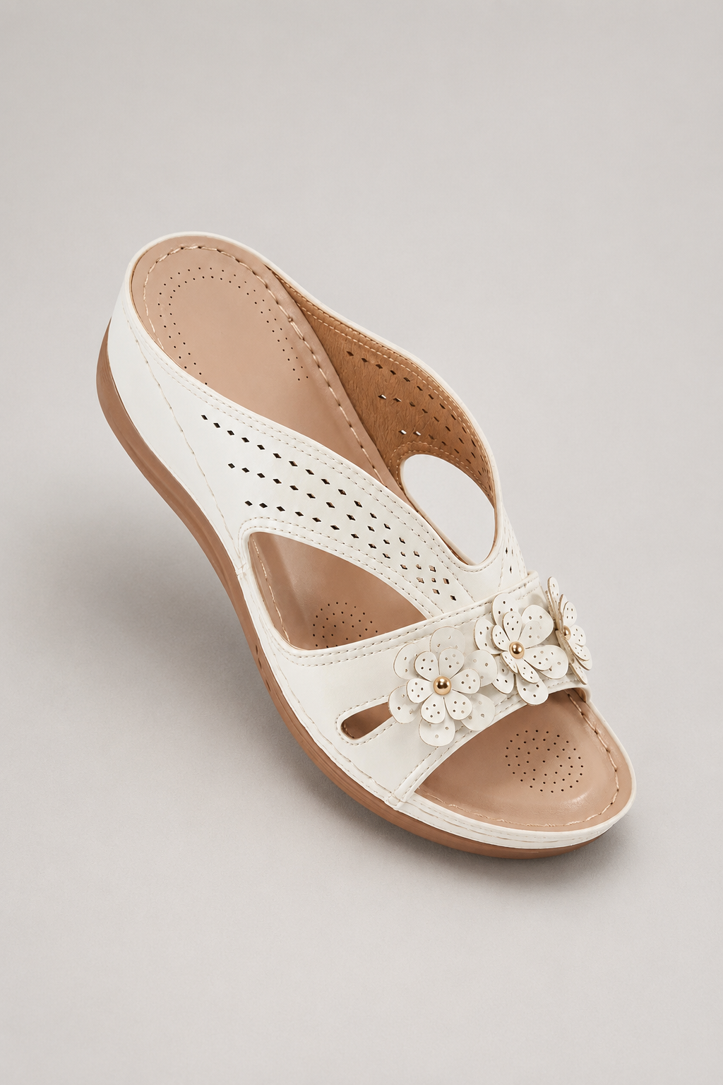 Comfort Wedge Sandals | Women's Slip-On | Lightweight Faux Leather | Floral Cut-Out Shoes | Steven & Levon