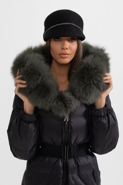 Long Puffer Jacket | Women's Quilted Puffer Coat | Black Fur-Lined Hood, Insulated Winter Outerwear | Steven & Levon