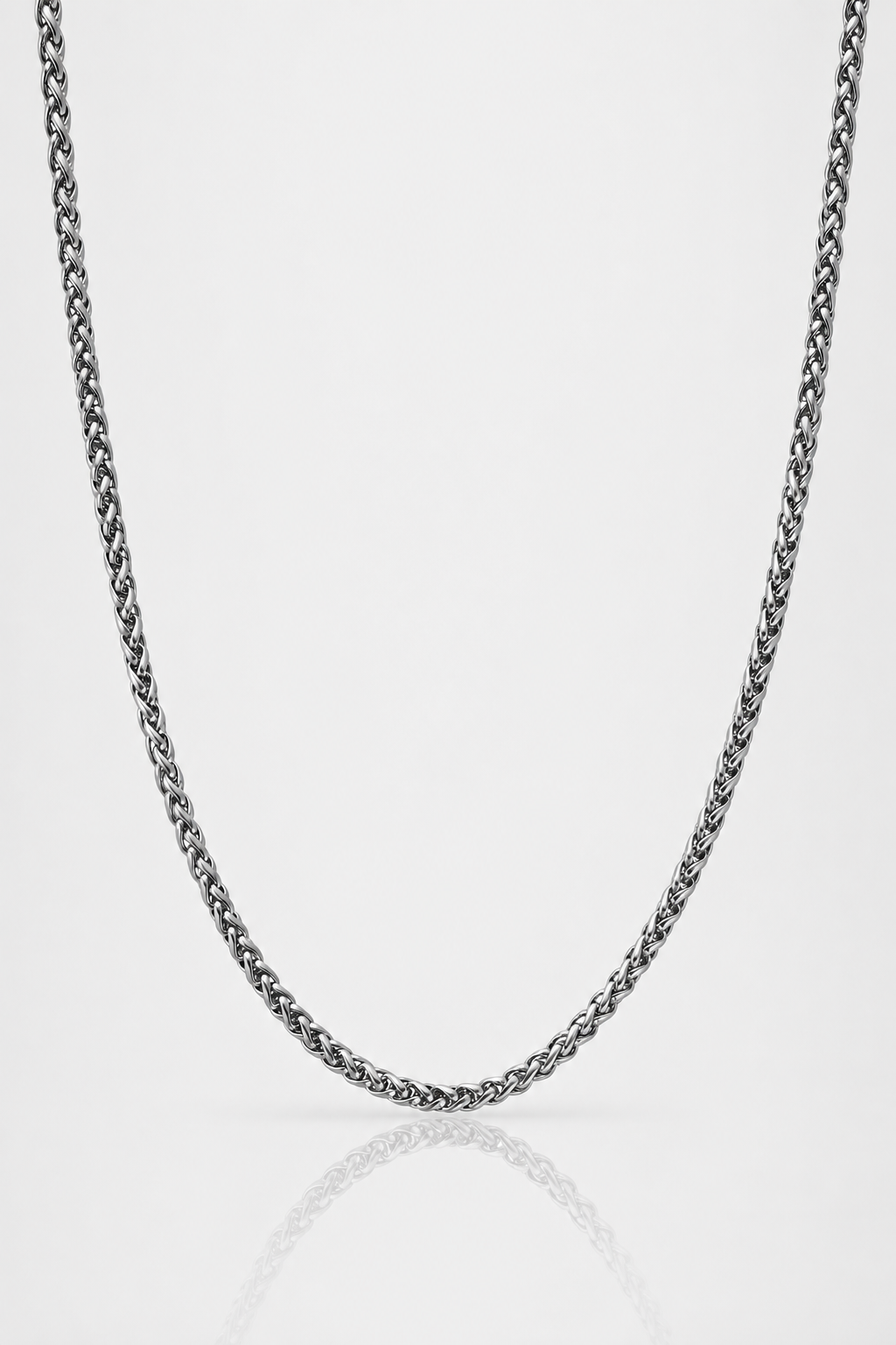 Silver Wheat Chain | Men | 3mm Stainless Steel | Braided Link Design | Statement Necklace | Steven & Levon