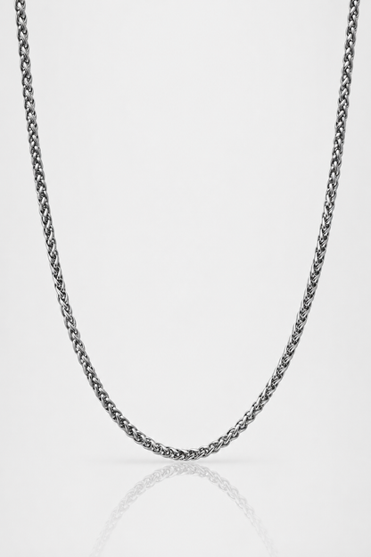 Silver Wheat Chain | Men | 3mm Stainless Steel | Braided Link Design | Statement Necklace | Steven & Levon
