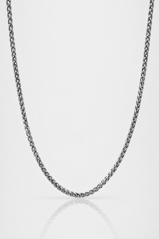Silver Wheat Chain | Men | 3mm Stainless Steel | Braided Link Design | Statement Necklace | Steven & Levon