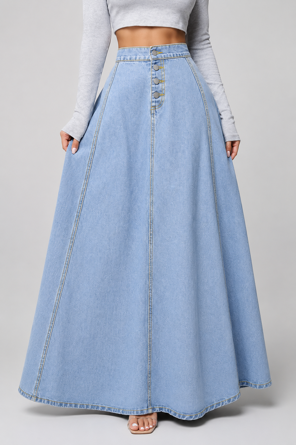 Women's Denim A-Line Skirt | Women | High Waist | Button Closure | Casual Everyday Midi Skirt | Steven & Levon