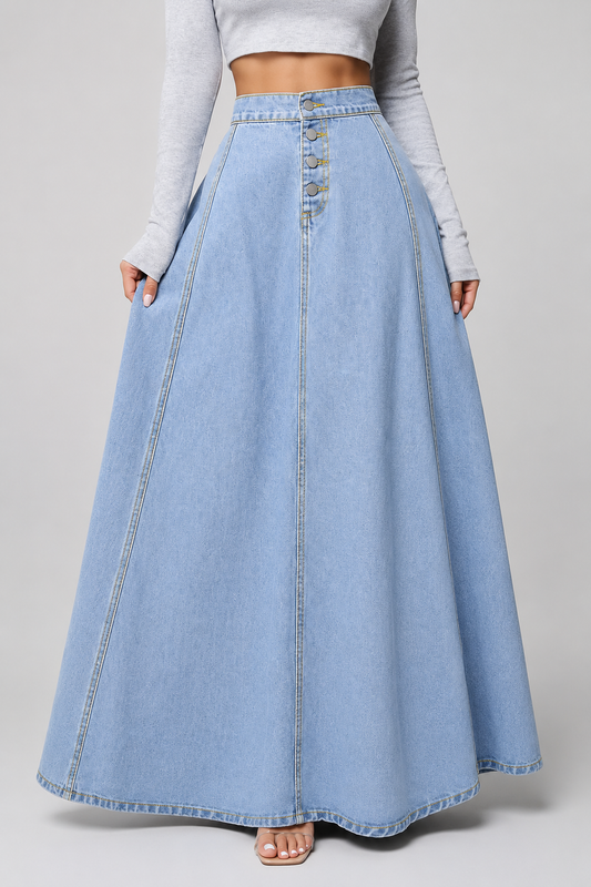 Women's Denim A-Line Skirt | Women | High Waist | Button Closure | Casual Everyday Midi Skirt | Steven & Levon