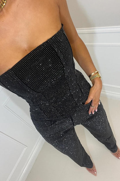 Glitter 2-Piece Jeans Set | Women | Denim | High-Waist Jeans | Sparkle Detail | Steven & Levon