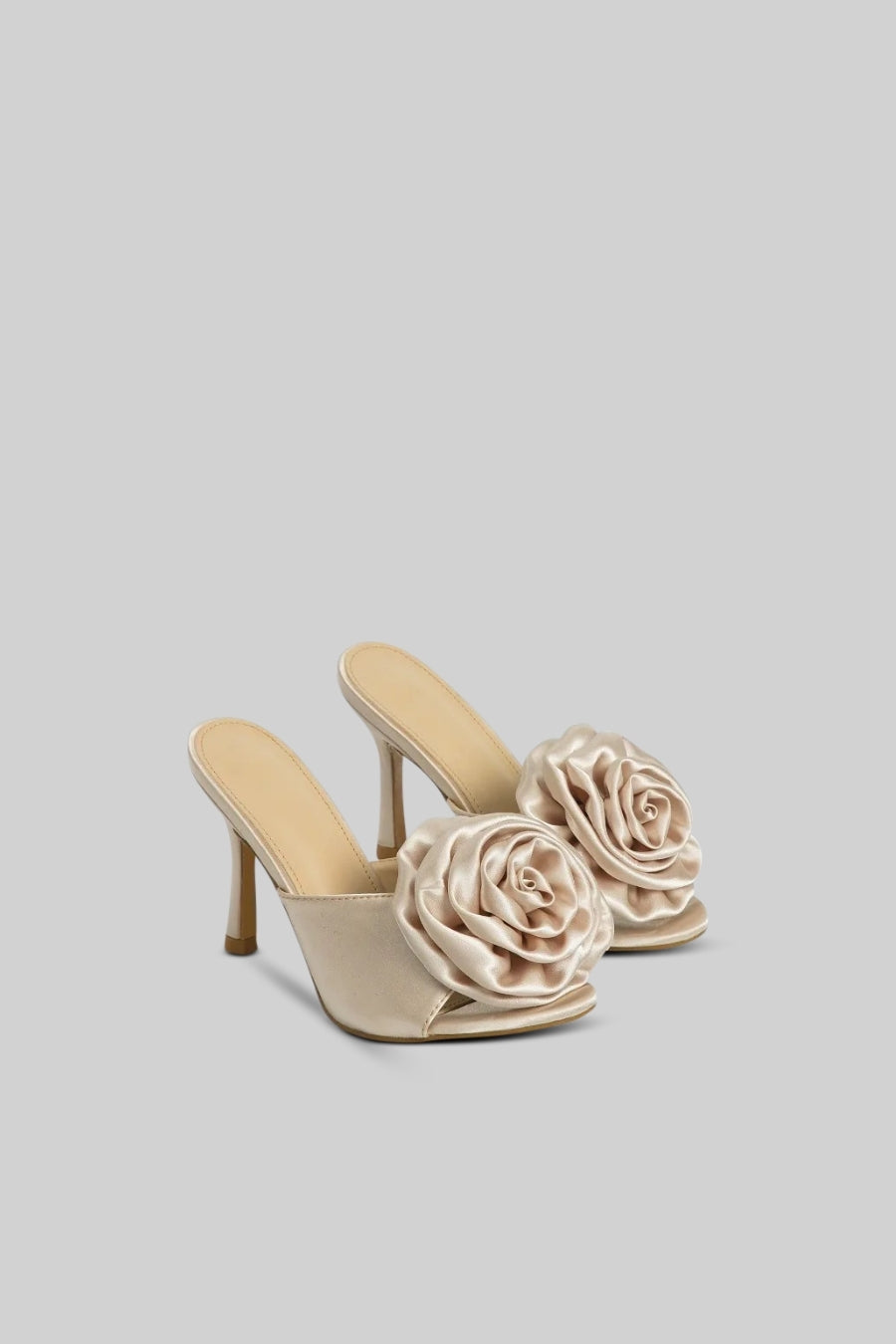 Satin Flower Sandals | Women | Pom Pom Detail | Beige | Elegant Dress Shoes | Steven & Levon
