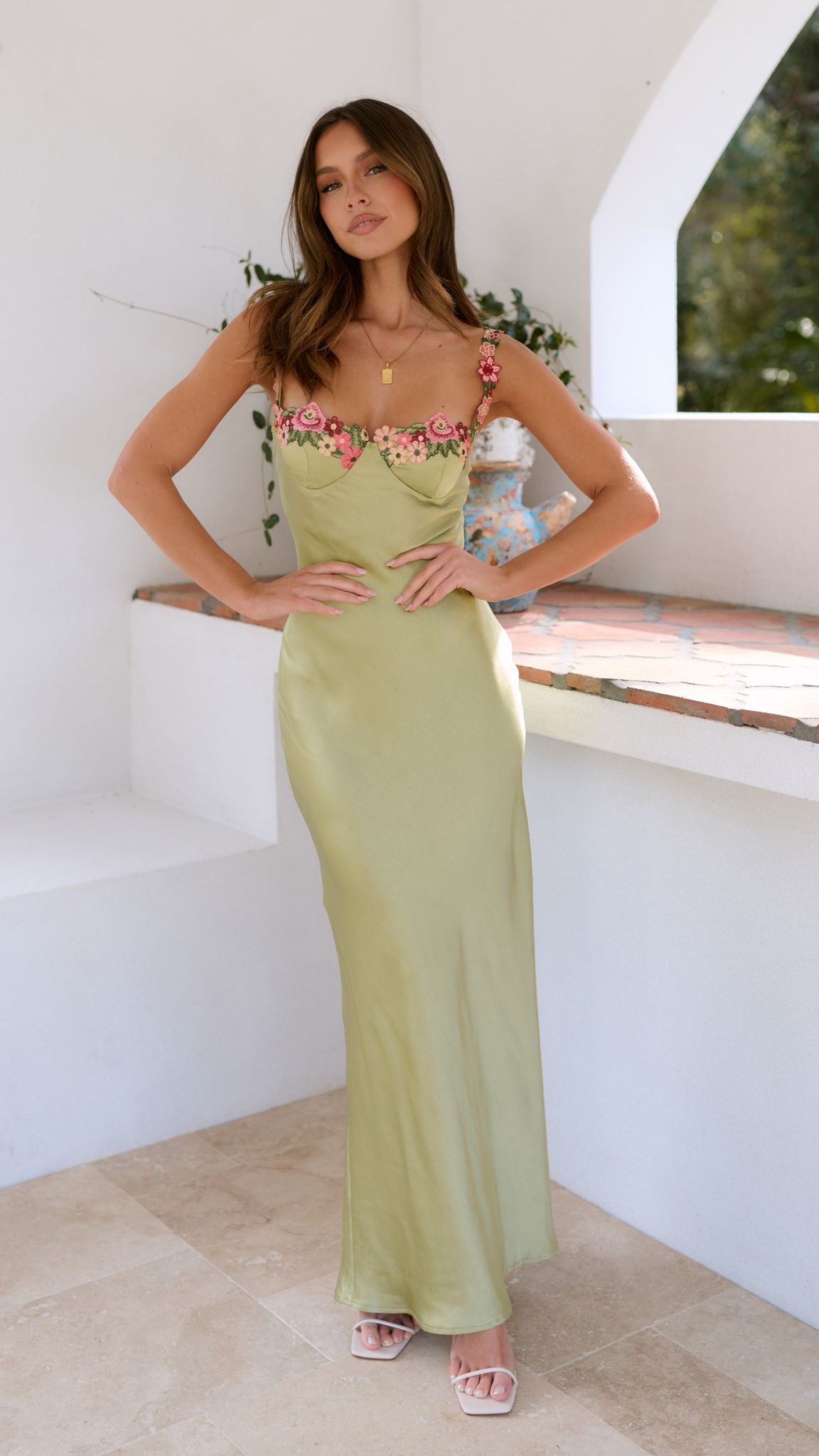 Elegant Floral Embroidered Maxi Dress | Women | Floral Detail | Steven & Levon