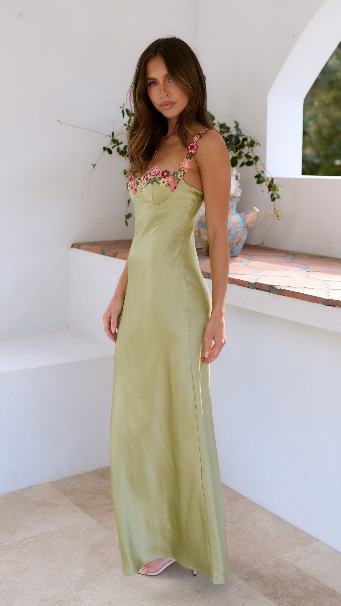 Elegant Floral Embroidered Maxi Dress | Women | Floral Detail | Steven & Levon