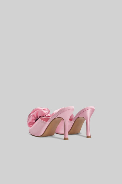 Satin Flower Sandals | Women | Pom Pom Detail | Pink | Elegant Dress Shoes | Steven & Levon