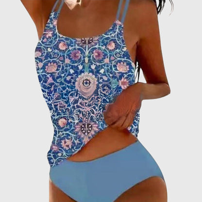Printed Tankini Swimwear Set | Women | Soft Stretch Swim Fabric | Two Piece Tummy Coverage Design | Steven & Levon