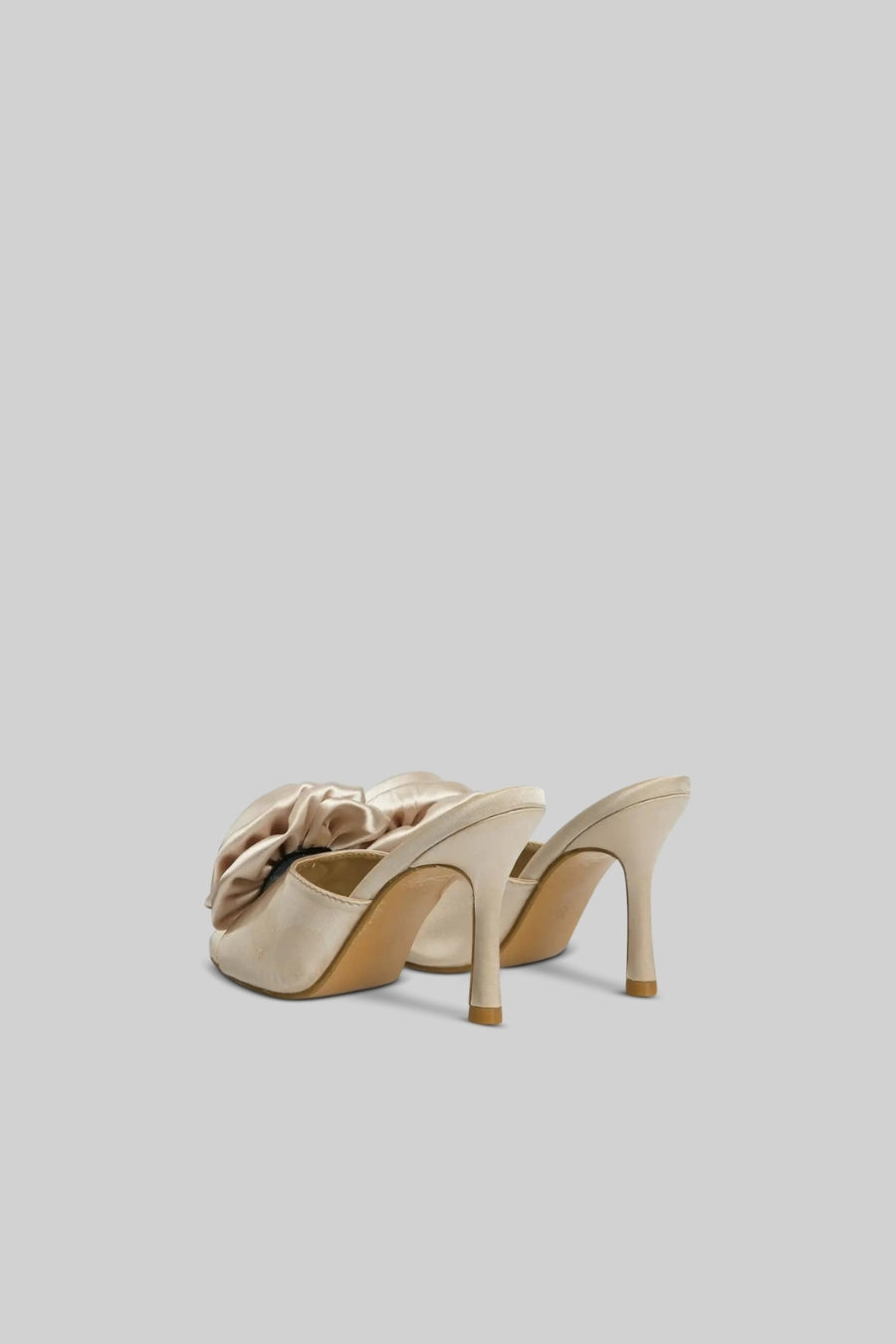 Satin Flower Sandals | Women | Pom Pom Detail | Beige | Elegant Dress Shoes | Steven & Levon