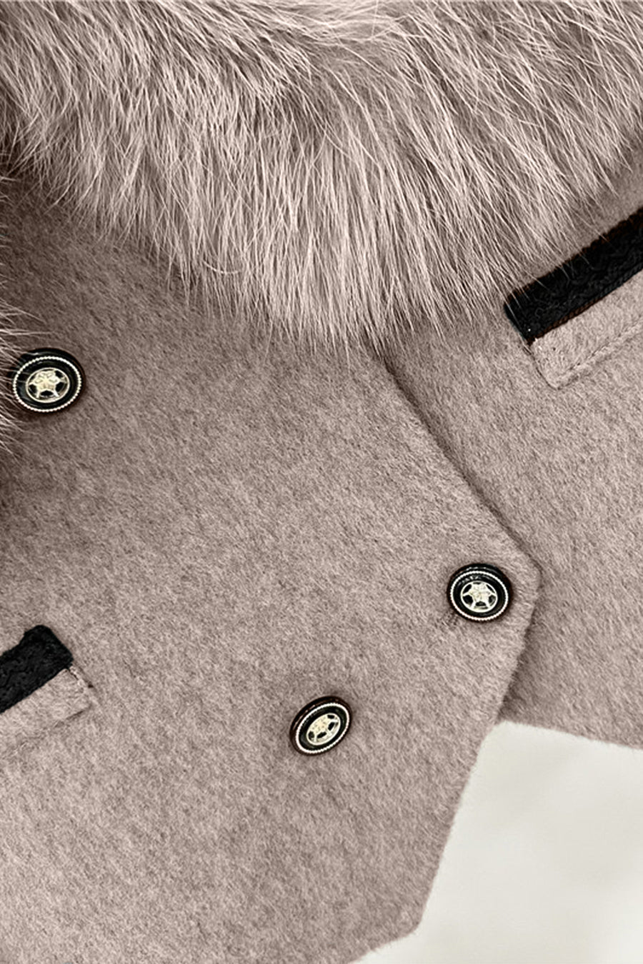 Women's Double Breasted Cropped Jacket | Fox Fur Collar | Brown Wool Blend Coat | Steven & Levon
