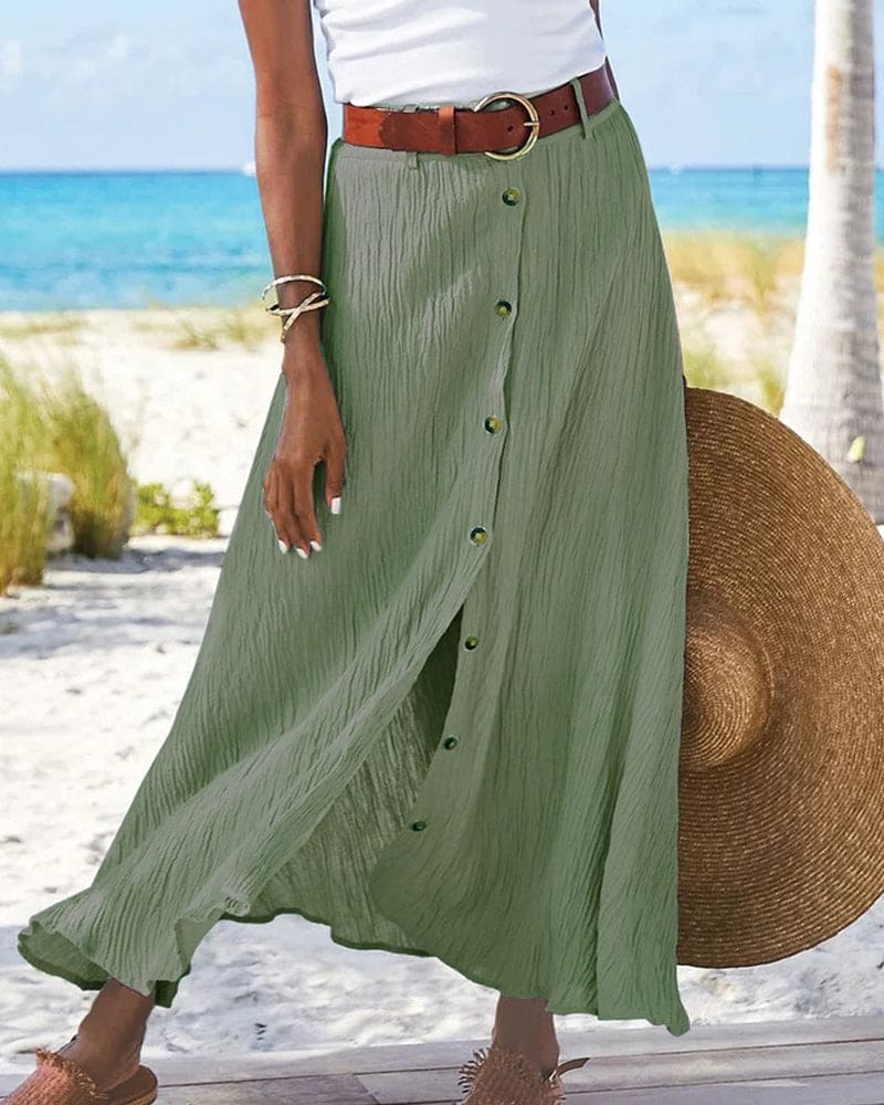 Long Monochrome Maxi Skirt | Women | High-Waisted | Flowy A-Line | Minimalist Everyday Skirt | Steven & Levon