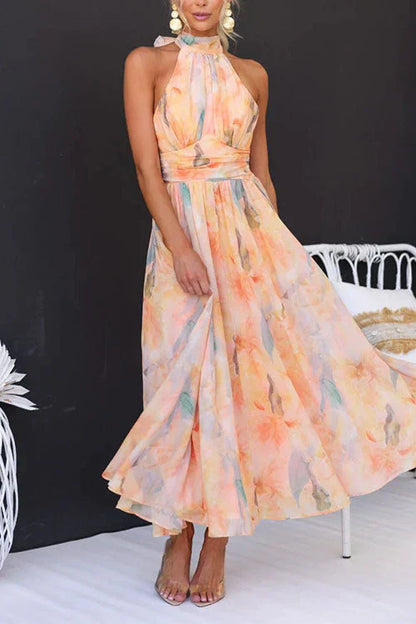 Women's Halter Watercolour Maxi Dress | Women’s Summer Maxi Dress | Flowy Watercolour  Print | Steven & Levon