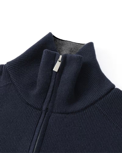 Men's Full Zip Knit Cardigan | Stand Collar | Soft Knit Sweater | Long Sleeve | Smart Casual | Steven & Levon