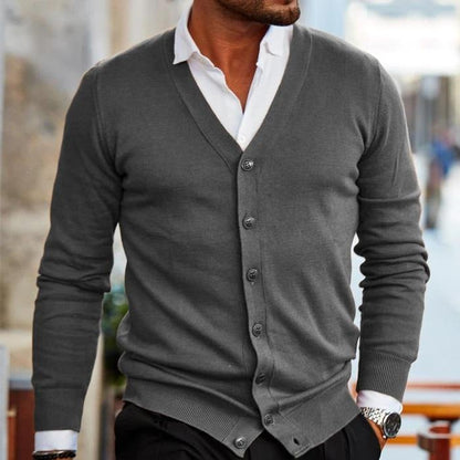 V-Neck Button Cardigan | Knitwear | Men | Soft Knit Fabric | Slim Fit Long Sleeve Sweater | Steven & Levon
