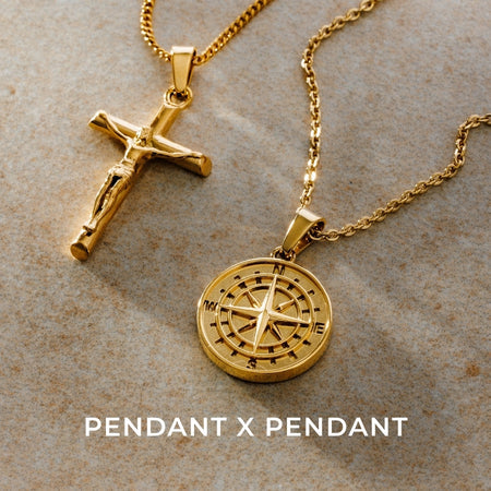 Gold Pendant Set | Unisex | Stainless Steel | Customisable Jewellery | Layered Necklace Set | Steven & Levon