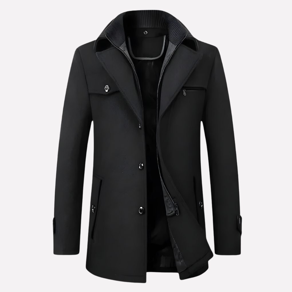 Men's Wool-Mix Coat | Notched Collar | Zip Insert | Mid-Length | Steven & Levon