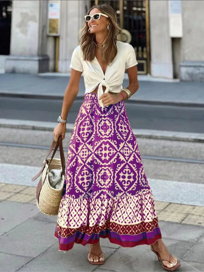 Elegant Floral Maxi Skirt | Women | Elastic Waist | Flowy A-Line | Boho Everyday Skirt | Steven & Levon