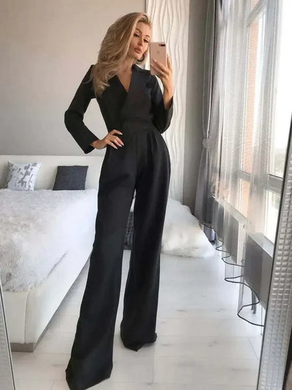 V Neck Wide Leg Jumpsuit | Women | Elegant Fit | Comfortable Style | Casual & Formal Wear | Steven & Levon
