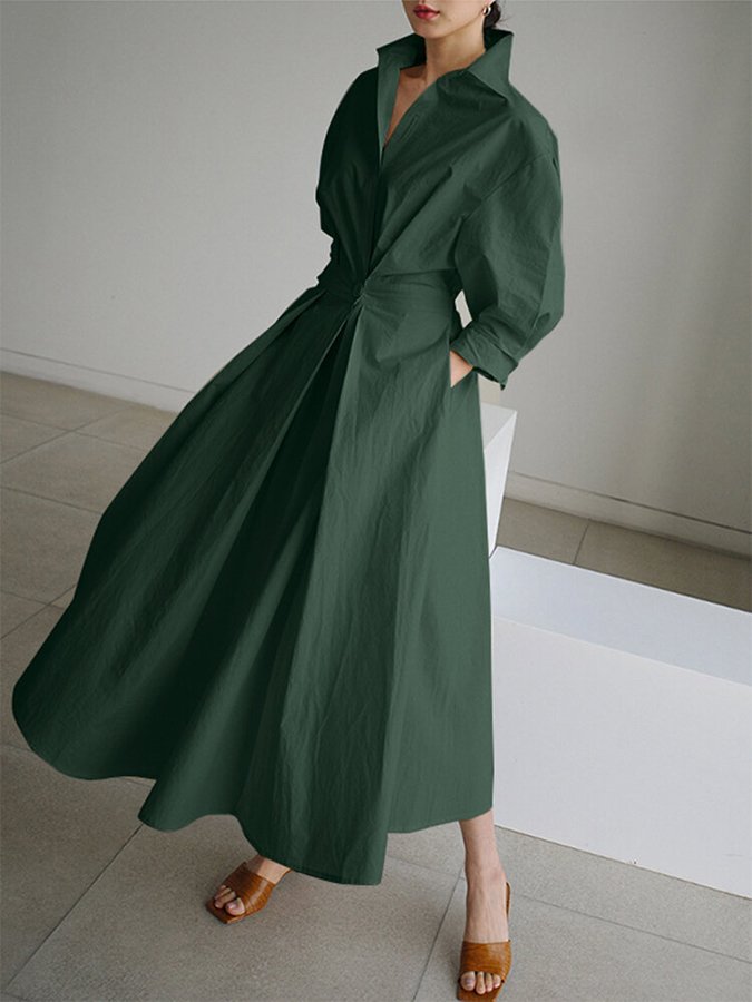 Women's Collared Belted Shirt Dress | Elegant Midi Dress | Steven & Levon