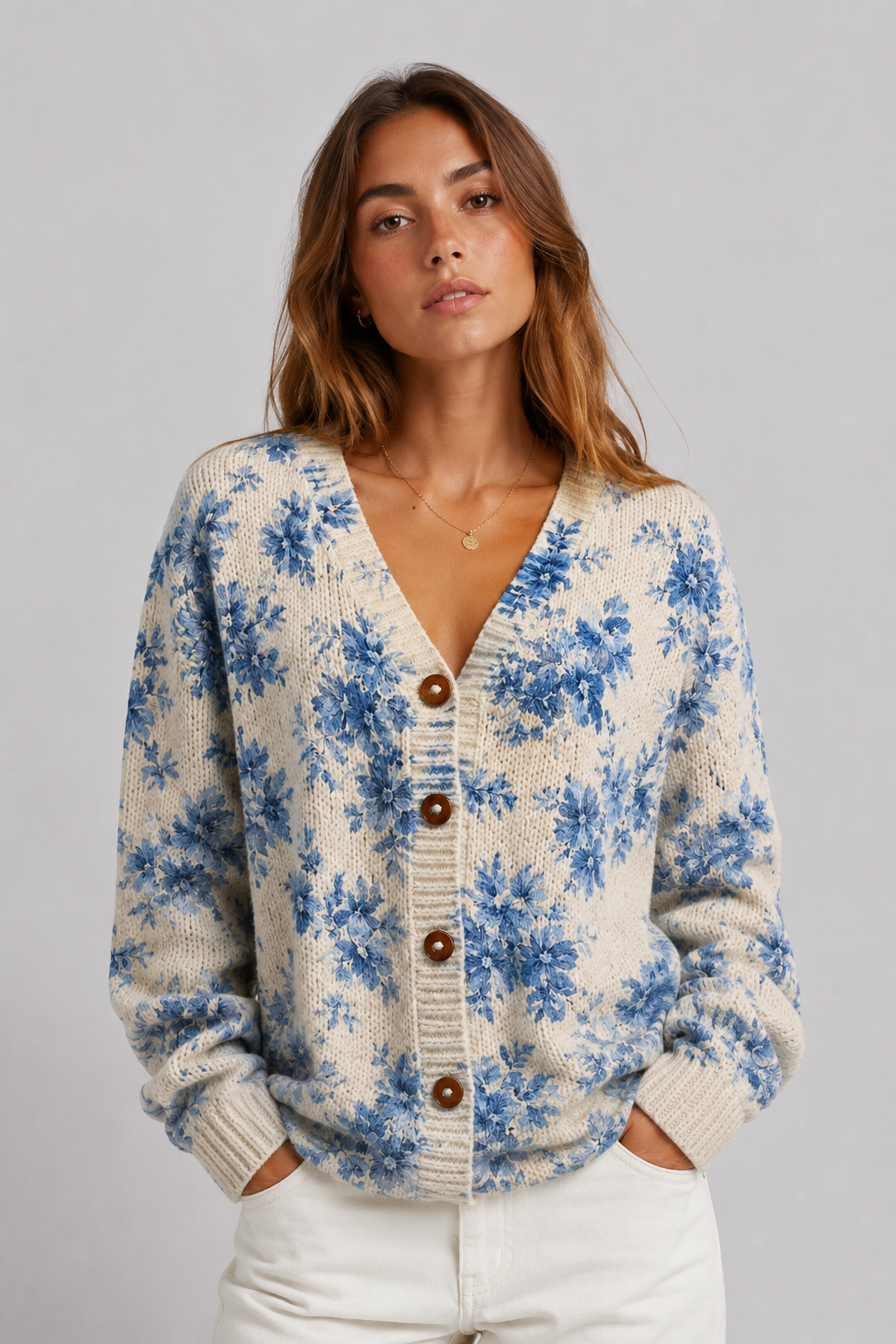 Floral Knit Cardigan | Women | Button Front | Soft Knit | Floral Pattern | Steven & Levon