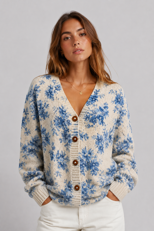 Floral Knit Cardigan | Women | Button Front | Soft Knit | Floral Pattern | Steven & Levon