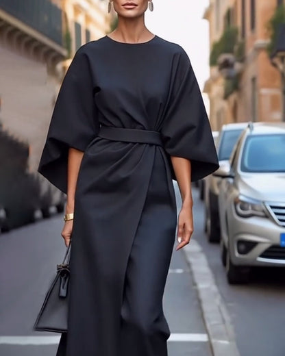 Elegant Belted Cape Sleeve Dress | Women’s Midi Occasion Dress | Steven & Levon