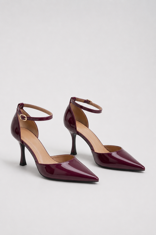 Glossy Pointed Toe High Heels | Women | Patent Finish | Wine Red | Elegant Dress Shoes | Steven & Levon