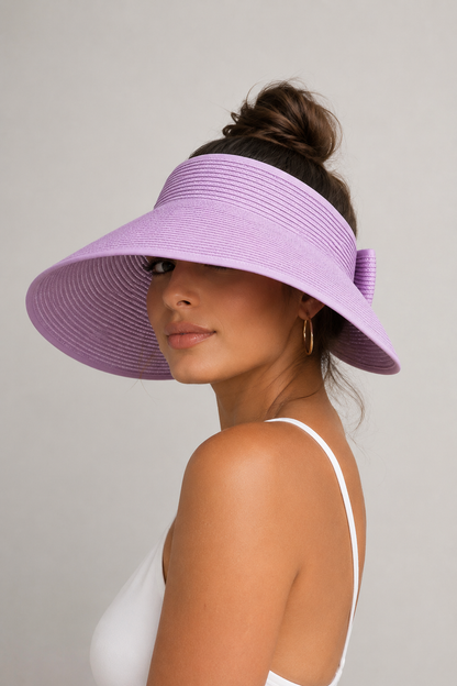 Foldable Wide Brim Bow Visor | Women's Sun Visor | Straw | UPF50+ UV Protection | Packable Summer Hat | Steven & Levon