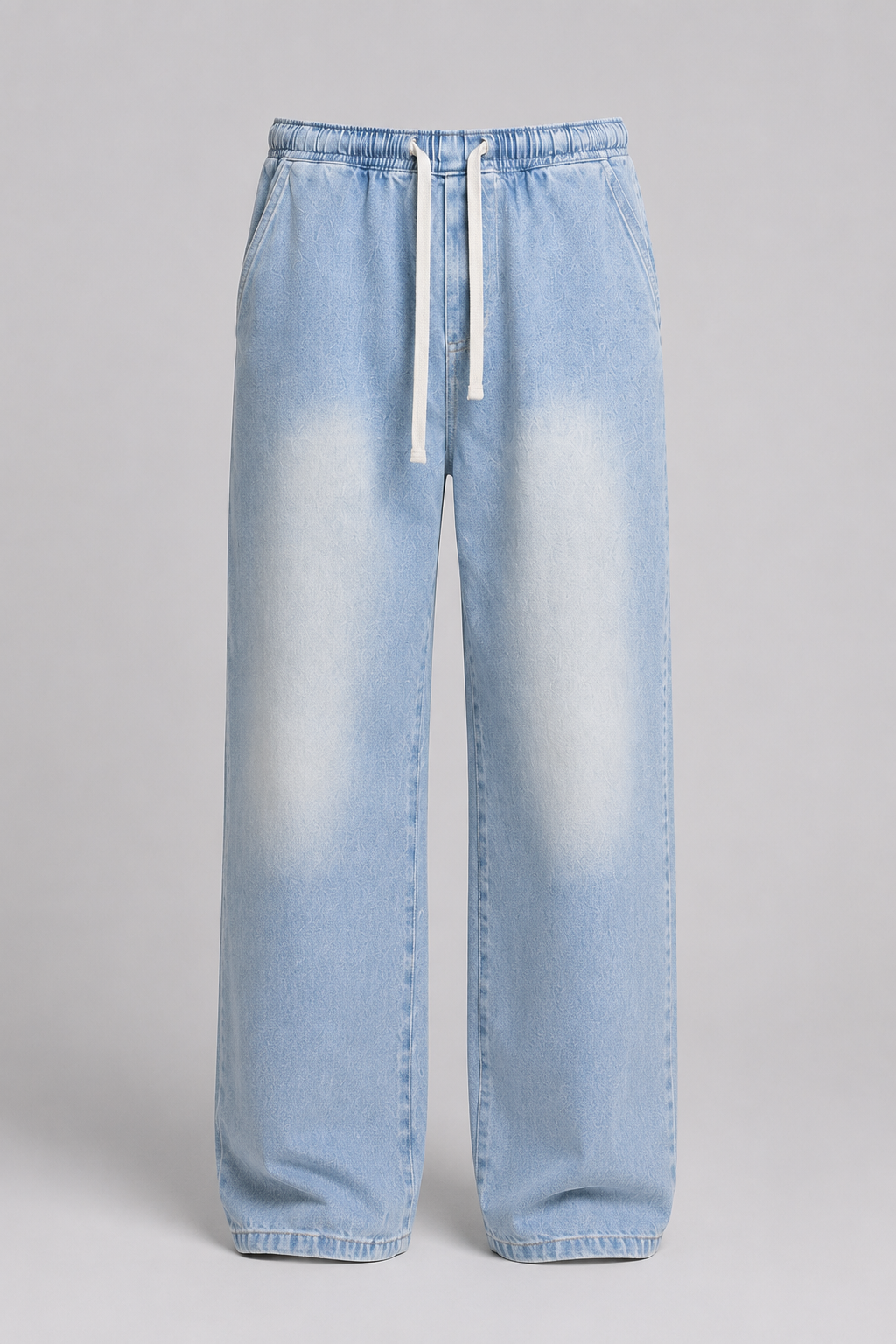 Driftway - Loose Straight Leg Drawstring Jeans  Everyday Casual Wear