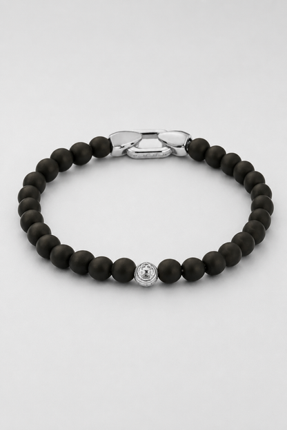 Onyx Lock Bracelet | Men | Black Onyx & Gold or Silver | Adjustable Beaded Bracelet | Steven & Levon