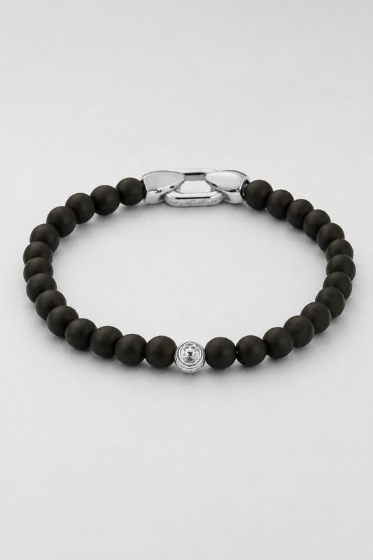 Onyx Lock Bracelet | Men | Black Onyx & Gold or Silver | Adjustable Beaded Bracelet | Steven & Levon