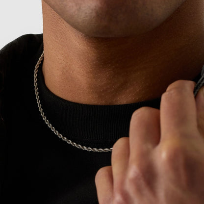 Silver Rope Chain | Men | 3mm Stainless Steel | Twisted Design | Statement Necklace | Steven & Levon