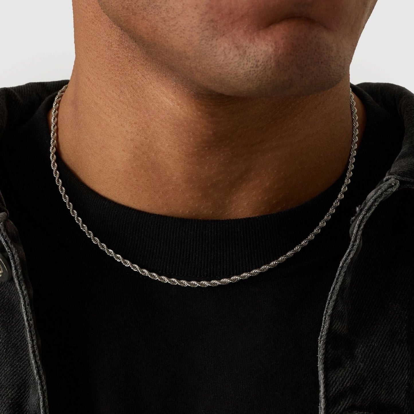 Silver Rope Chain | Men | 3mm Stainless Steel | Twisted Design | Statement Necklace | Steven & Levon