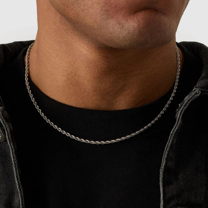 Silver Rope Chain | Men | 3mm Stainless Steel | Twisted Design | Statement Necklace | Steven & Levon