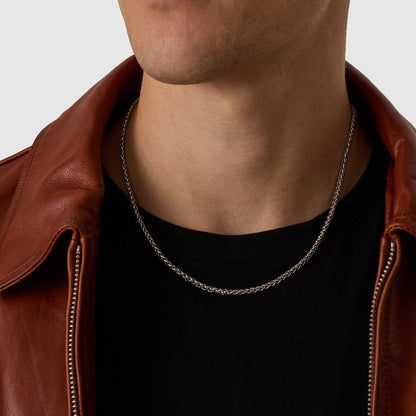 Silver Wheat Chain | Men | 3mm Stainless Steel | Braided Link Design | Statement Necklace | Steven & Levon