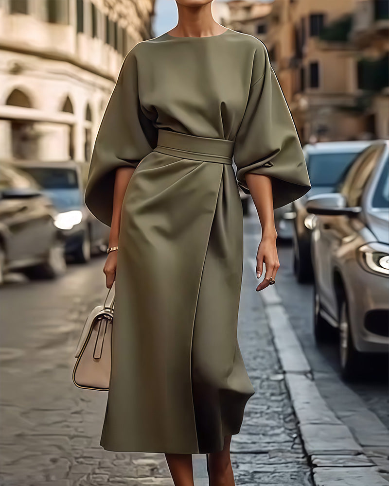 Elegant Belted Cape Sleeve Dress | Women’s Midi Occasion Dress | Steven & Levon