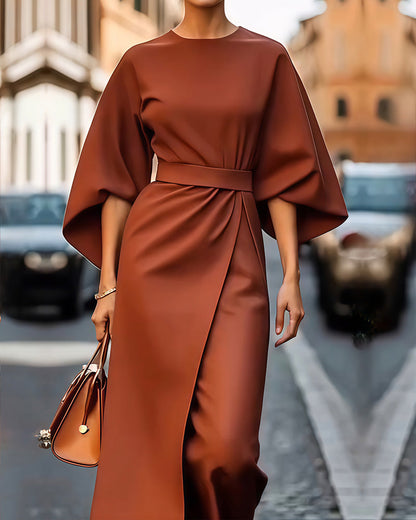 Elegant Belted Cape Sleeve Dress | Women’s Midi Occasion Dress | Steven & Levon
