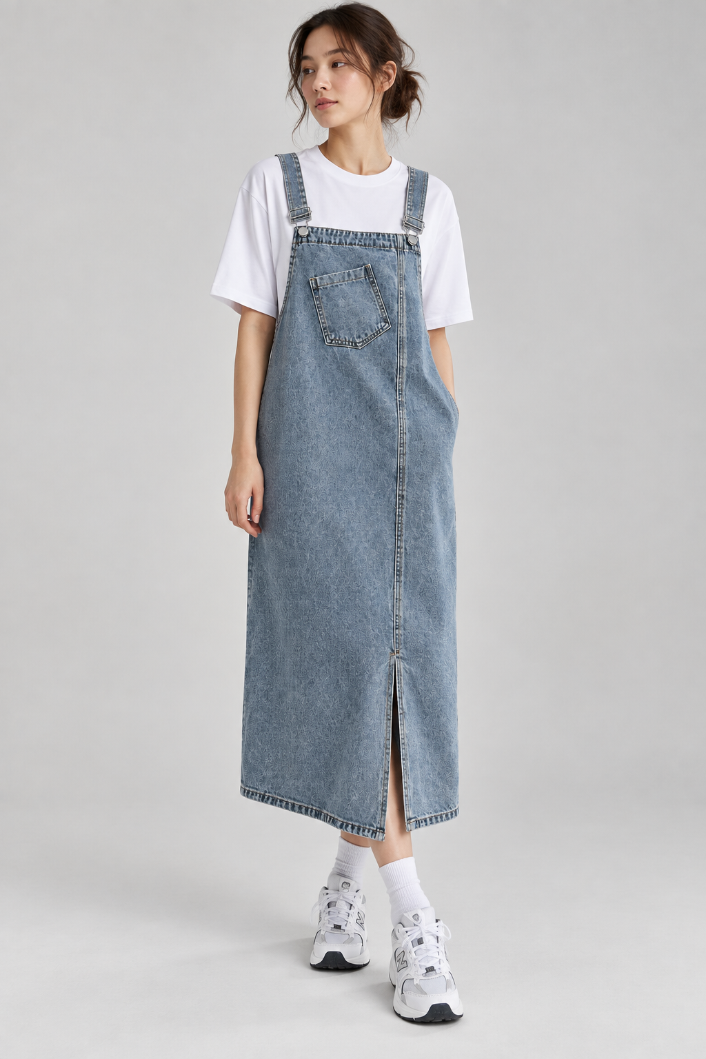 Women's Denim Overall Dress | Sleeveless | Split Front | Casual Blue | Adjustable Straps | Steven & Levon