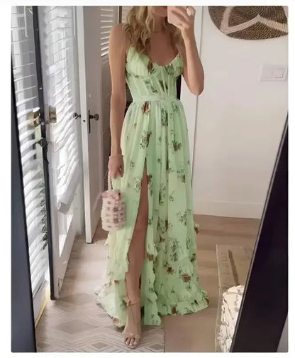 Maxi Floral Dress | Women | Lightweight Fabric | Side Slit | Summer Occasion Wear | Steven & Levon