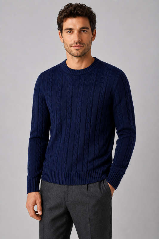 Men's Cable Knit Crew Neck Sweater | Long Sleeve | Soft Knit | Regular Fit | Smart Casual | Steven & Levon