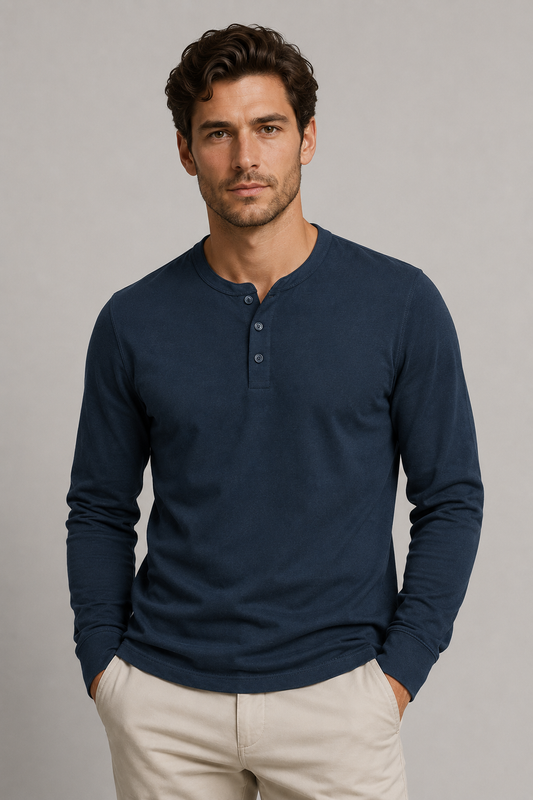 Men's Long Sleeve Henley T-Shirt | Men | Button Neck Casual Top | Regular Fit | Steven & Levon