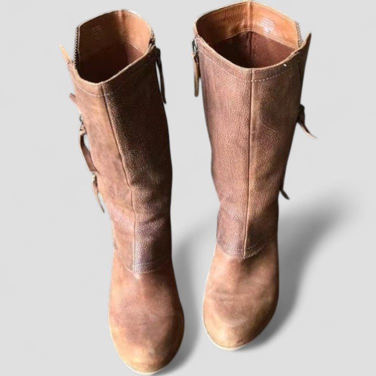 Mid Calf Cowboy Boots for Women | Western Style | Low Heel | Pull-On Design | Steven & Levon