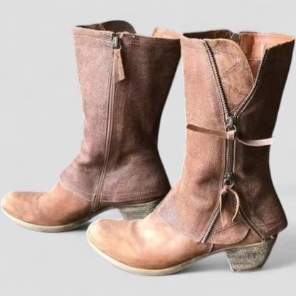 Mid Calf Cowboy Boots for Women | Western Style | Low Heel | Pull-On Design | Steven & Levon