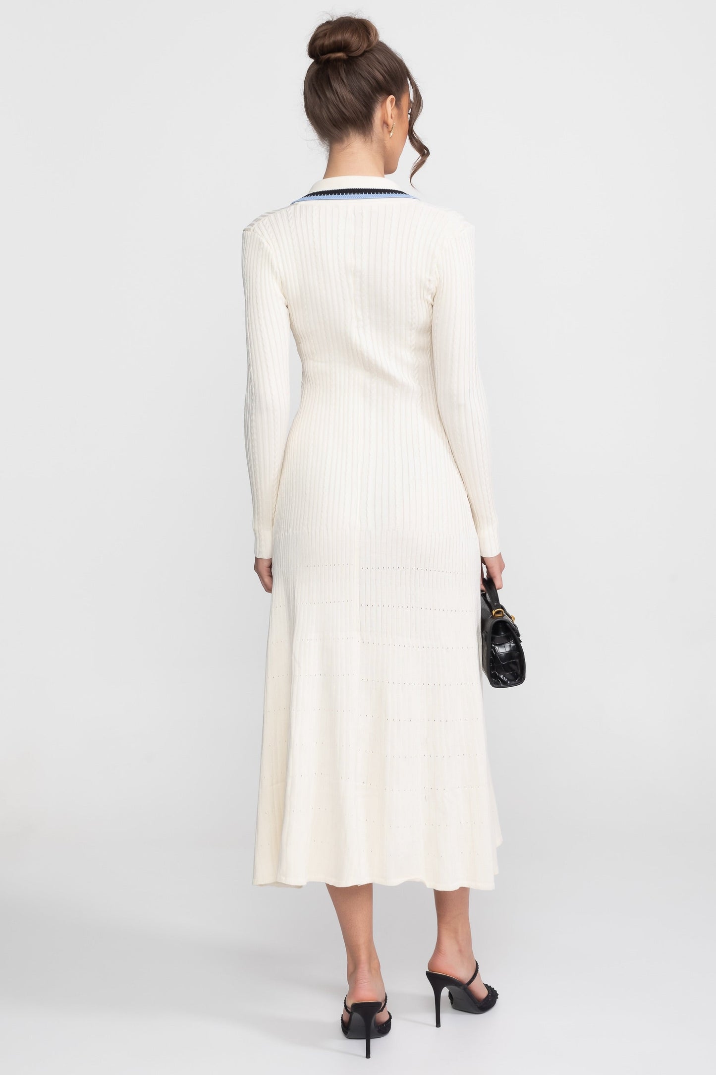 Polo Collar Knit Midi Dress | Women | Long Sleeve | Ivoire | Steven & Levon